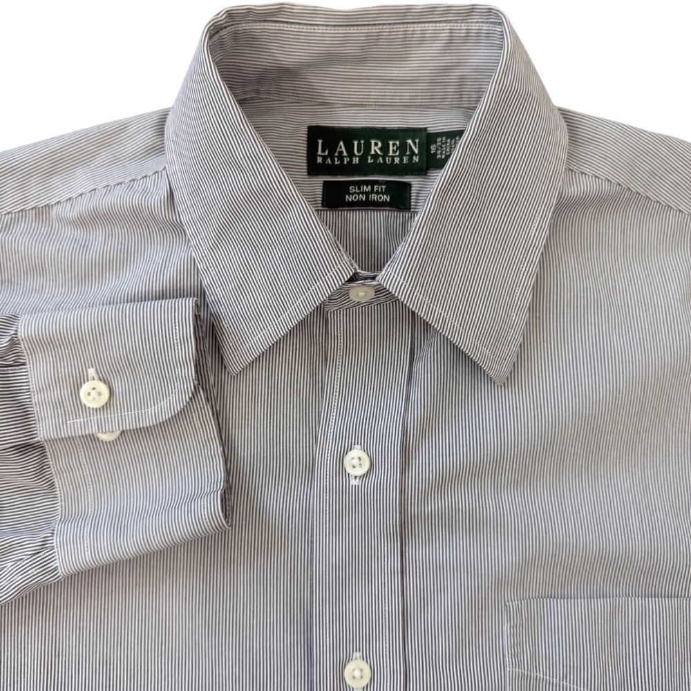 Lauren Ralph Lauren Men's Slim Fit Non Iron Striped Dress Shirt Size 16 34/35